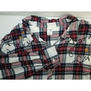 Terra & Sky Flannel Shirt‎ Embroidered Womens Plaid Long Sleeve Button Up 2X